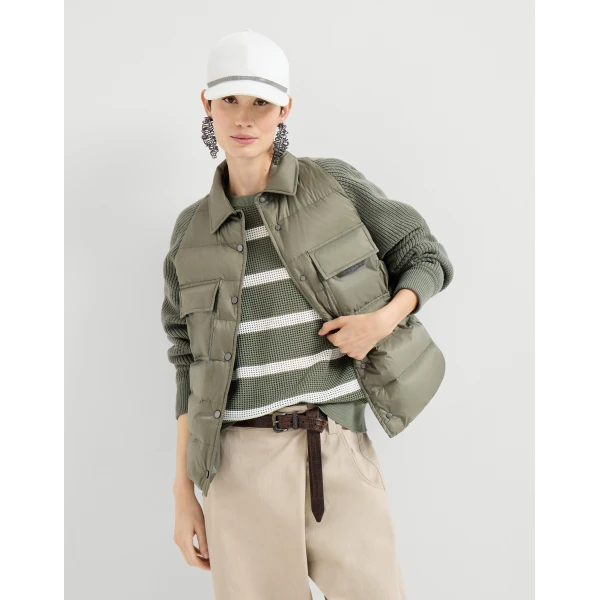 Brunello Cucinelli Nylon down jacket with monili in Green, view 5