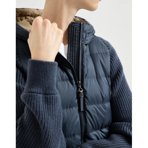 Brunello Cucinelli Nylon hooded down jacket in Blue, view 4