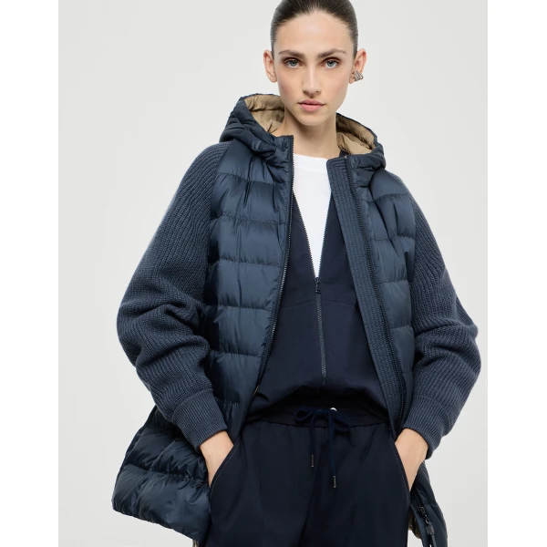 Brunello Cucinelli Nylon hooded down jacket in Blue, view 5