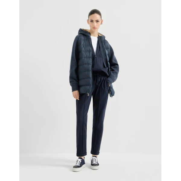 Brunello Cucinelli Nylon hooded down jacket in Blue, view 6