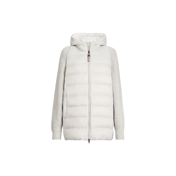 Brunello Cucinelli Nylon hooded down jacket in Light Grey