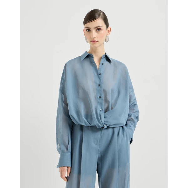 Brunello Cucinelli Organza shirt in Azure, view 2