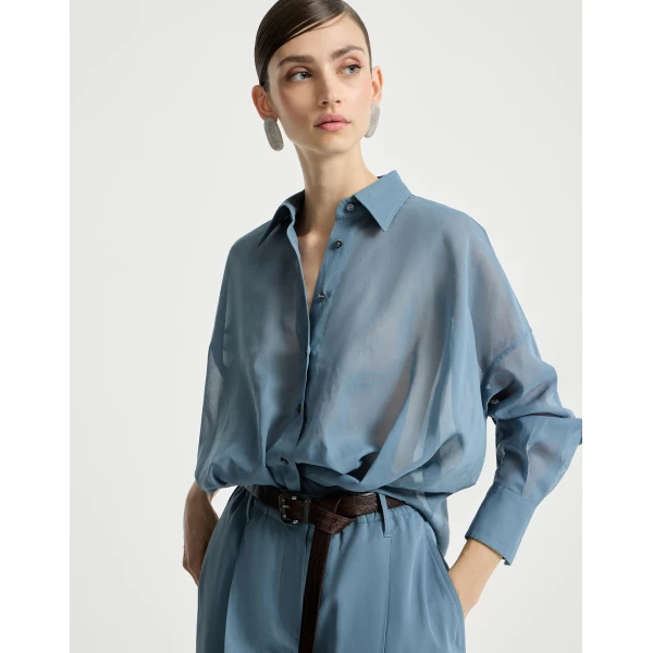 Brunello Cucinelli Organza shirt in Azure, view 5