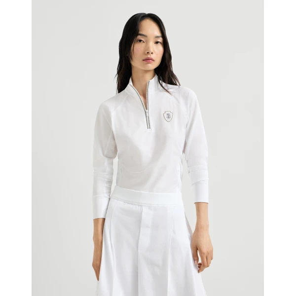 Brunello Cucinelli Pique Sweatshirt with logo in White Top, view 2