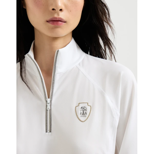 Brunello Cucinelli Pique Sweatshirt with logo in White Top, view 4