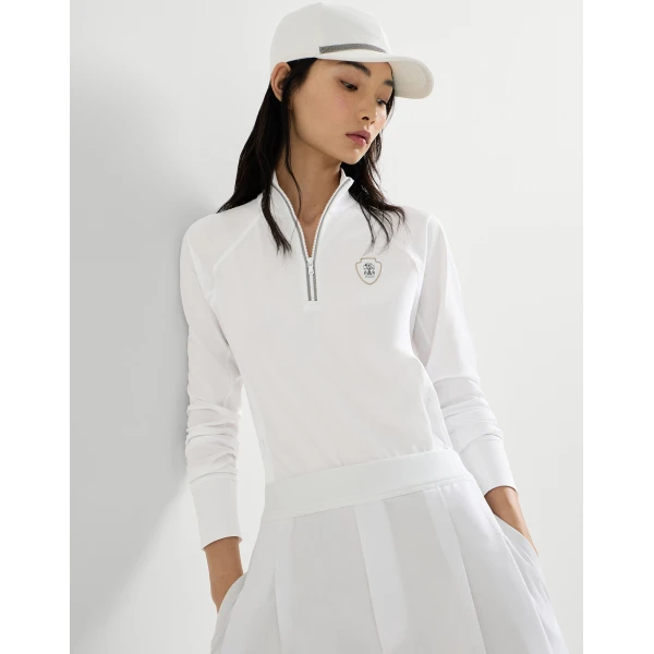 Brunello Cucinelli Pique Sweatshirt with logo in White Top, view 5