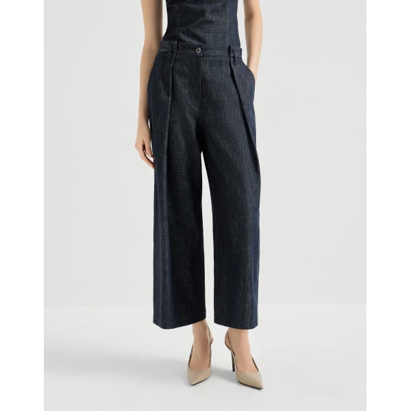 Brunello Cucinelli Pleated A-line trousers in Denim, view 2