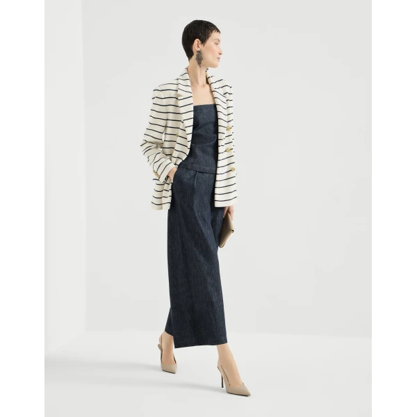 Brunello Cucinelli Pleated A-line trousers in Denim, view 5