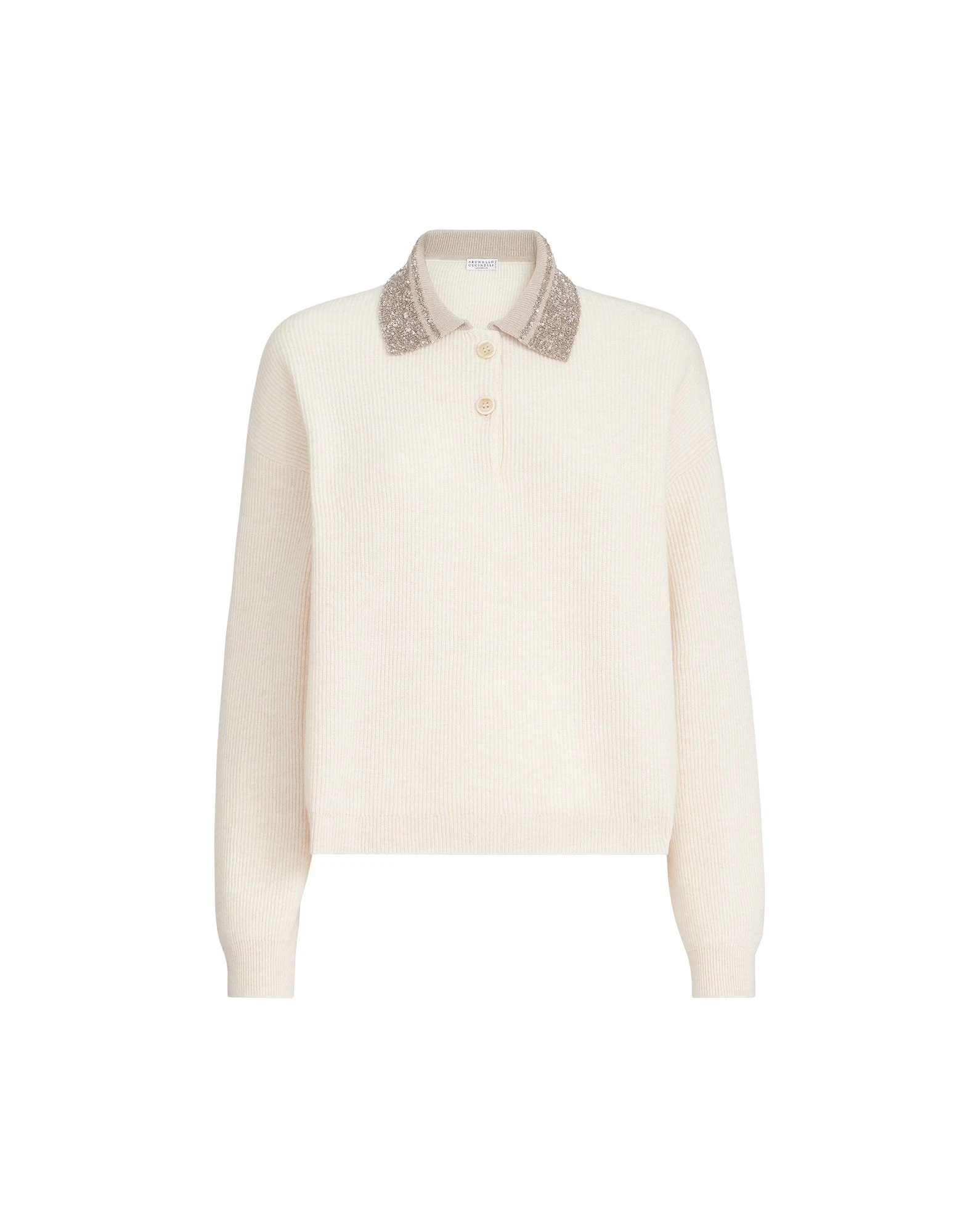 Brunello Cucinelli Polo with dazzling collar in Beige Knit