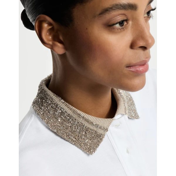 Brunello Cucinelli Polo with dazzling knit collar in White, view 4