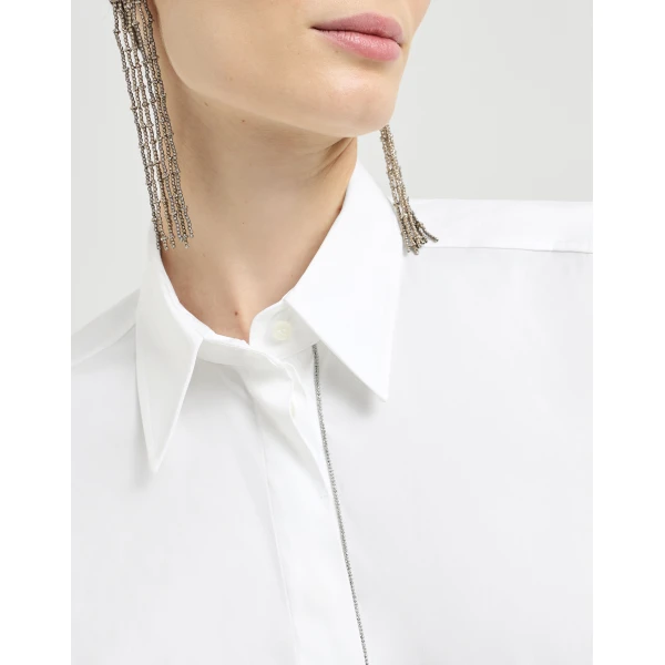 Brunello Cucinelli Poplin Shirt with Shiny Trim in White, view 4