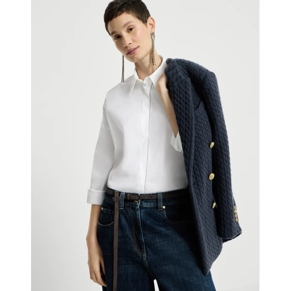 Brunello Cucinelli Poplin Shirt with Shiny Trim in White, view 5