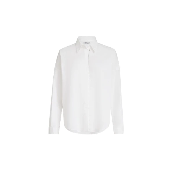 Brunello Cucinelli Poplin Shirt with Shiny Trim in White