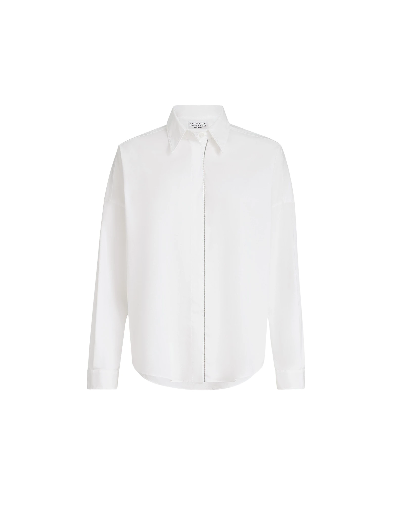 Brunello Cucinelli Poplin Shirt with Shiny Trim in White