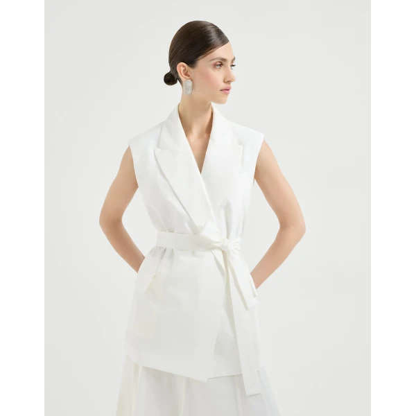 Brunello Cucinelli Poplin belted vest in White, view 2