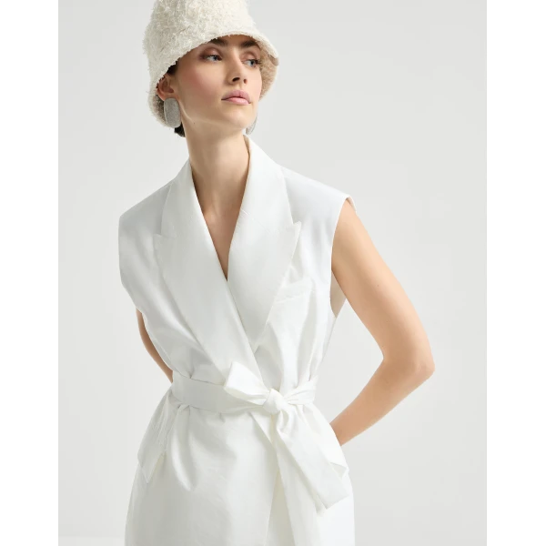 Brunello Cucinelli Poplin belted vest in White, view 5