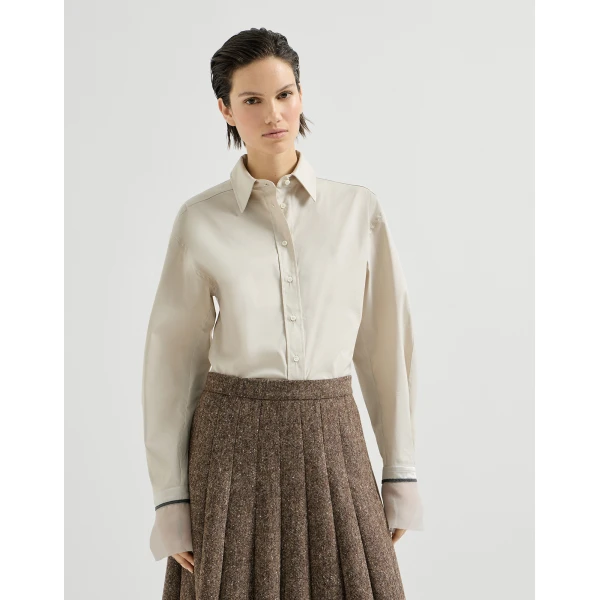 Brunello Cucinelli Poplin shirt with silk cuffs in Ivory, view 2