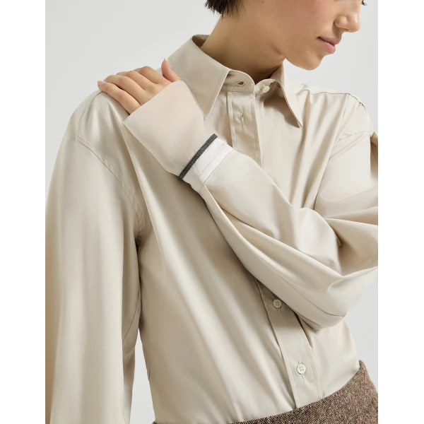 Brunello Cucinelli Poplin shirt with silk cuffs in Ivory, view 4