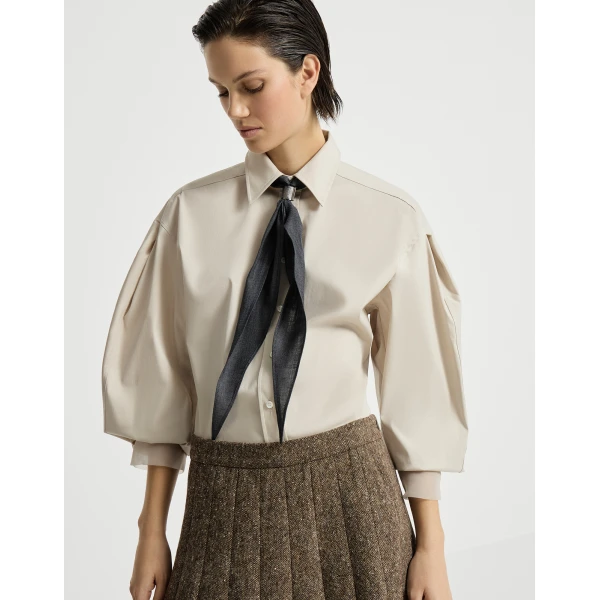 Brunello Cucinelli Poplin shirt with silk cuffs in Ivory, view 5
