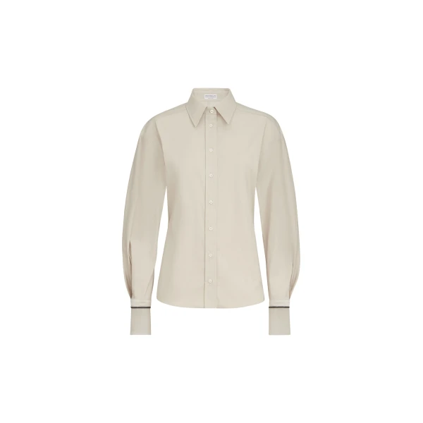 Brunello Cucinelli Poplin shirt with silk cuffs in Ivory