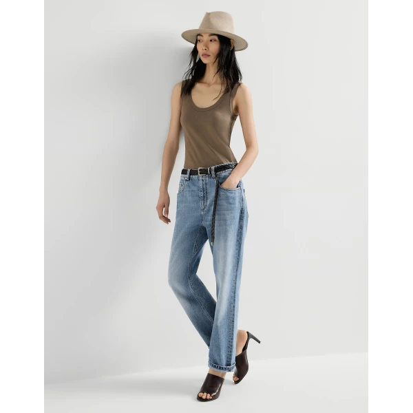 Brunello Cucinelli Retro five-pocket trousers in Light Denim, view 5