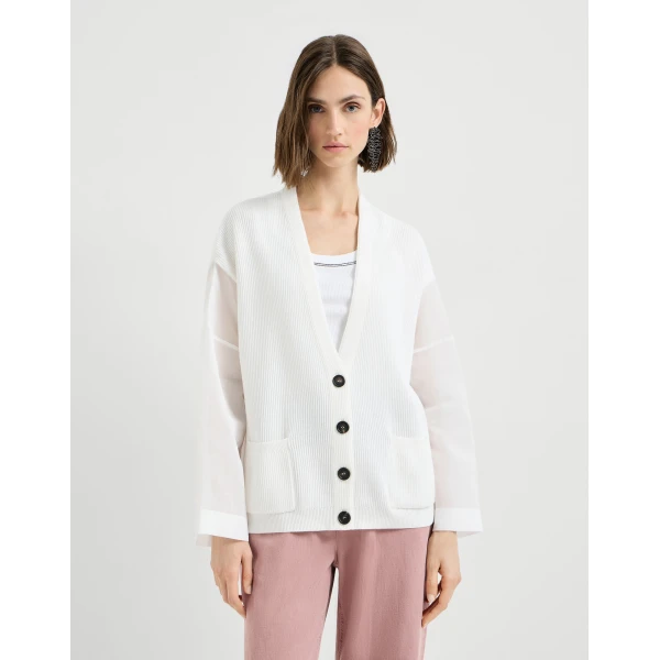Brunello Cucinelli Rib knit cardigan in White, view 2