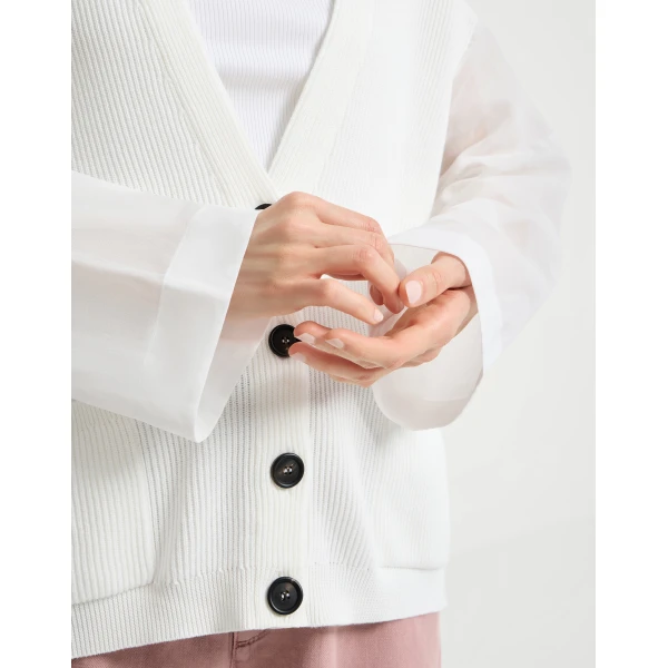Brunello Cucinelli Rib knit cardigan in White, view 4