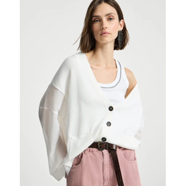 Brunello Cucinelli Rib knit cardigan in White, view 5