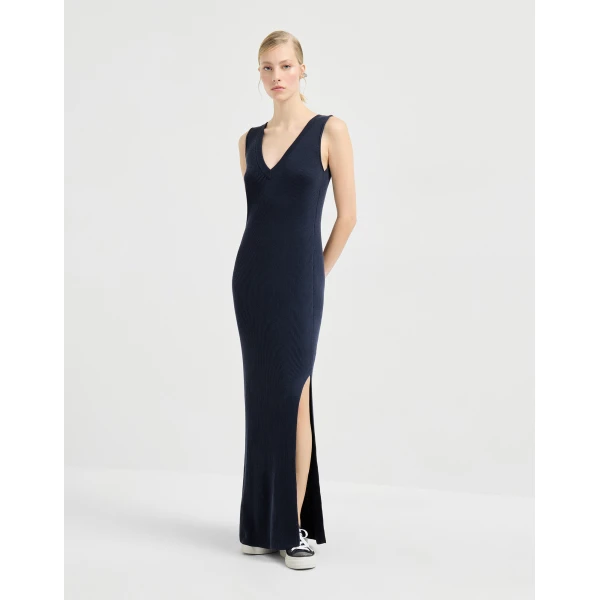 Brunello Cucinelli Rib knit dress in Blue, view 2