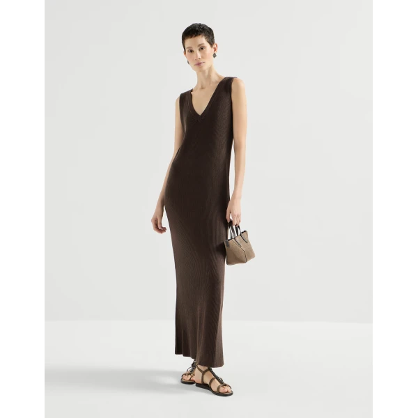 Brunello Cucinelli Rib knit dress in Brown, view 6