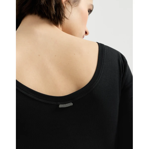 Brunello Cucinelli Ribbed jersey T-shirt in Black Top, view 4