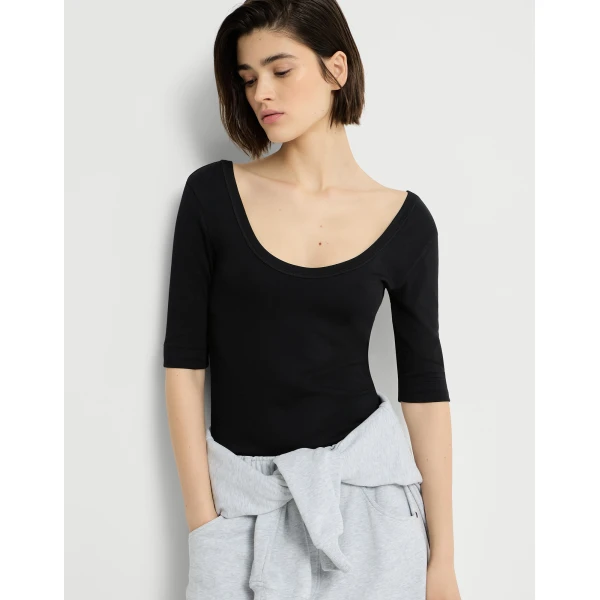 Brunello Cucinelli Ribbed jersey T-shirt in Black Top, view 5