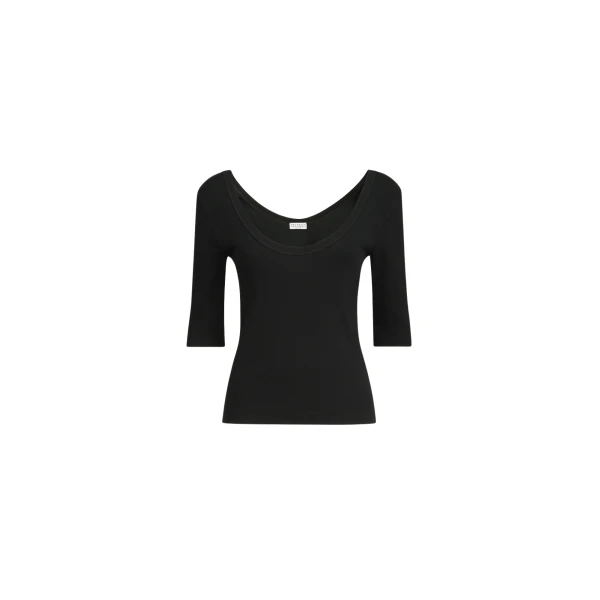 Brunello Cucinelli Ribbed jersey T-shirt in Black Top