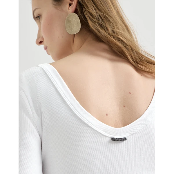 Brunello Cucinelli Ribbed jersey T-shirt in White Top, view 4