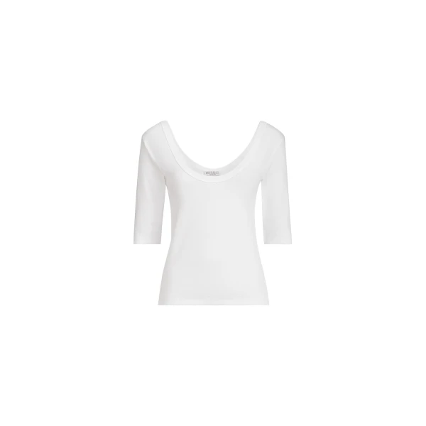 Brunello Cucinelli Ribbed jersey T-shirt in White Top
