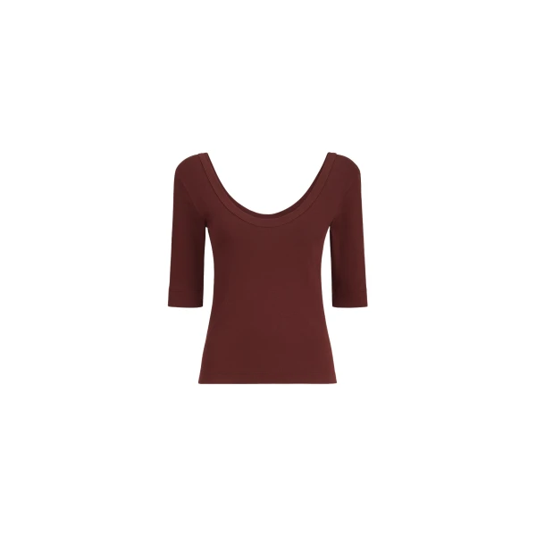 Brunello Cucinelli Ribbed jersey T-shirt in Wine Top