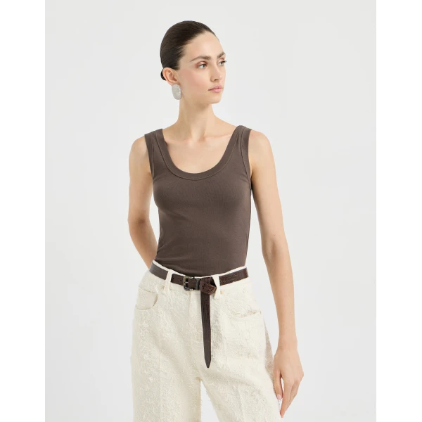 Brunello Cucinelli Ribbed jersey top in Brown, view 2