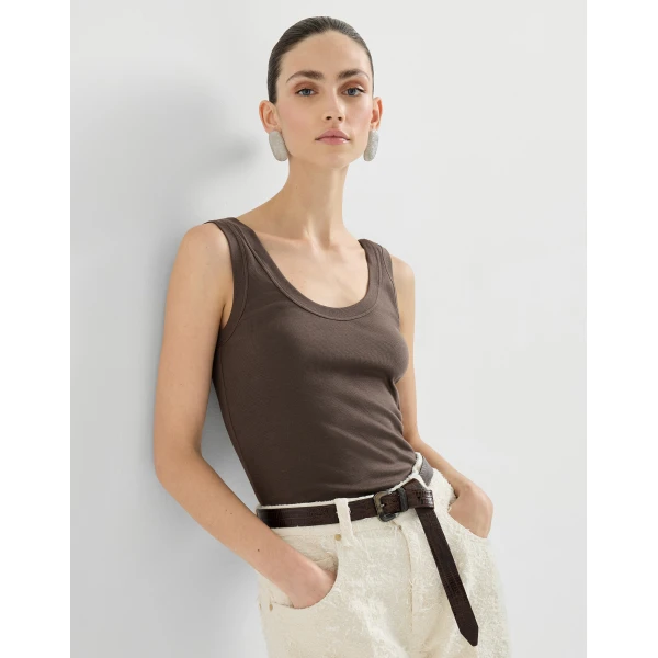 Brunello Cucinelli Ribbed jersey top in Brown, view 5
