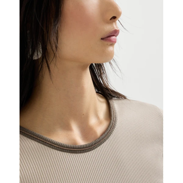 Brunello Cucinelli Ribbed jersey top in Buff, view 4