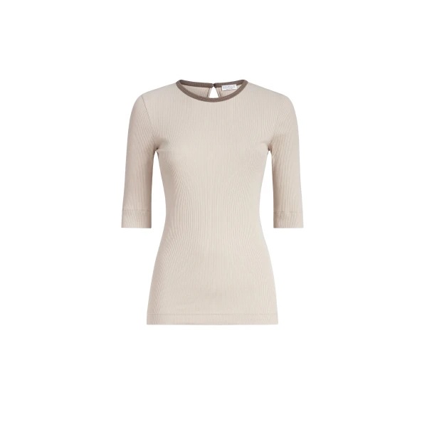 Brunello Cucinelli Ribbed jersey top in Buff
