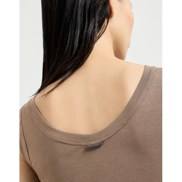 Brunello Cucinelli Ribbed jersey top in Chocolate, view 4