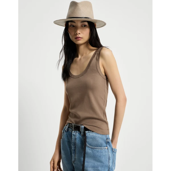 Brunello Cucinelli Ribbed jersey top in Chocolate, view 5
