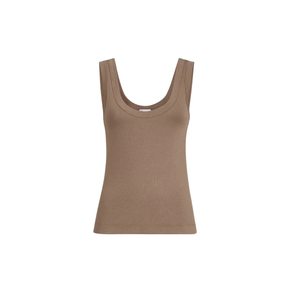 Brunello Cucinelli Ribbed jersey top in Chocolate