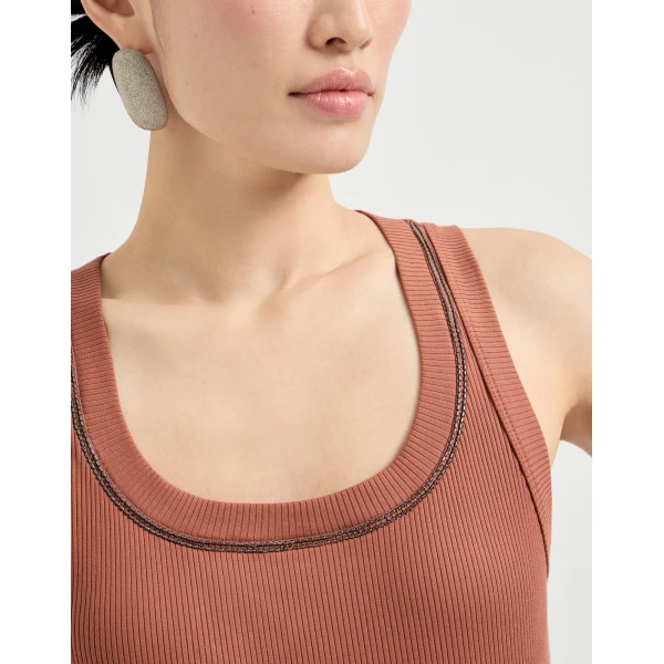 Brunello Cucinelli Ribbed jersey top in Orange, view 4