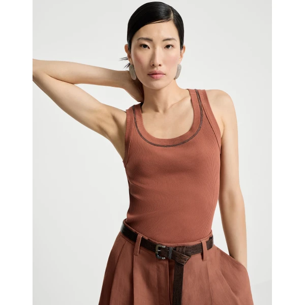 Brunello Cucinelli Ribbed jersey top in Orange, view 5