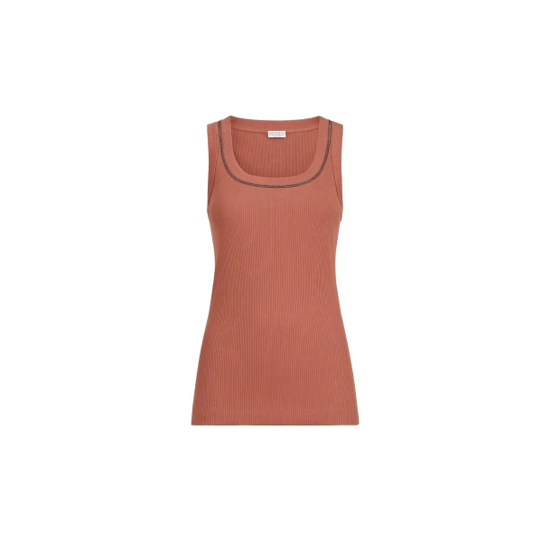 Brunello Cucinelli Ribbed jersey top in Orange