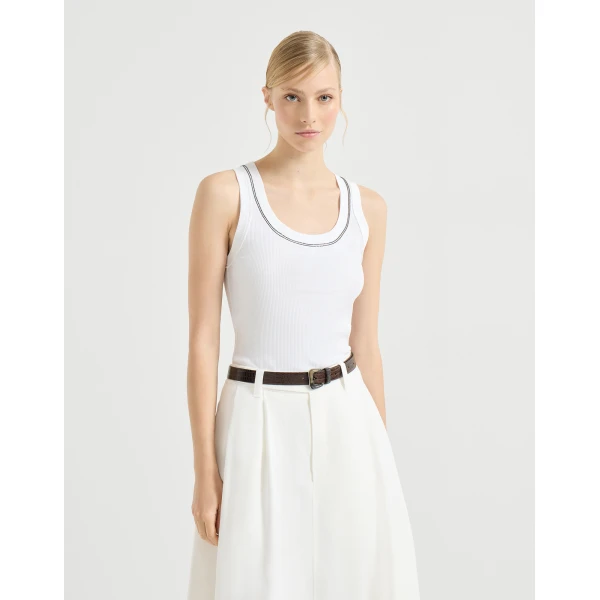 Brunello Cucinelli Ribbed jersey top in White, view 2