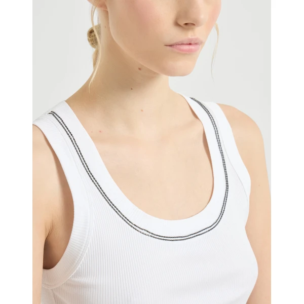 Brunello Cucinelli Ribbed jersey top in White, view 4