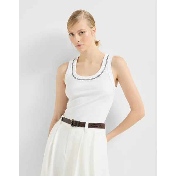 Brunello Cucinelli Ribbed jersey top in White, view 5