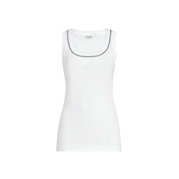 Brunello Cucinelli Ribbed jersey top in White